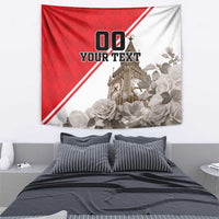 Wall-hanging tapestry with Big Ben, roses, and '00 YOUR TEXT' over red and white