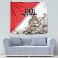 Wall-hanging tapestry with Big Ben and roses on red and white diagonal blocks