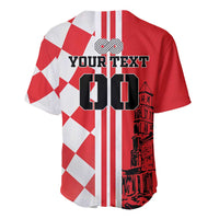 Croatia baseball jersey back view, red and white checkered stripes with large number