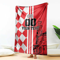 Red and white Croatia-themed checkerboard blanket with 'YOUR TEXT' print