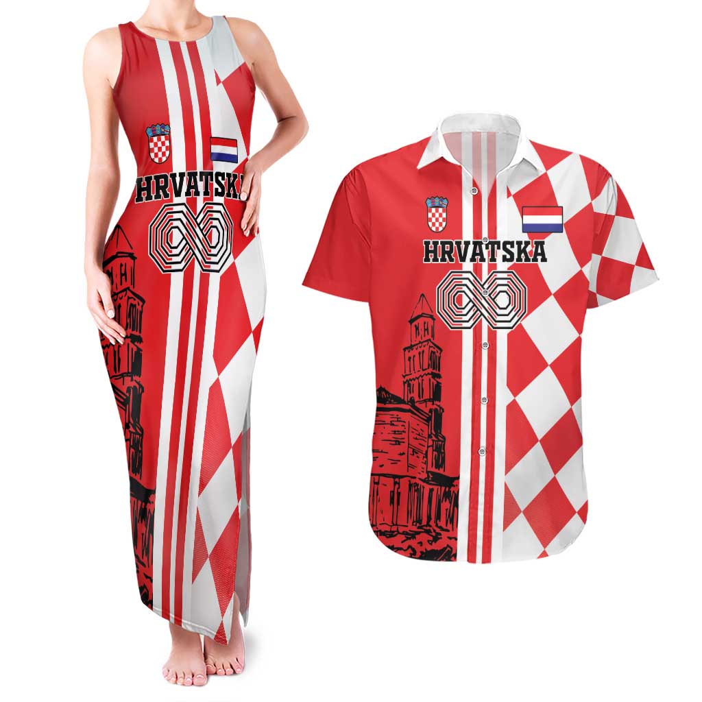 Custom Croatia Couples Matching Tank Maxi Dress and Hawaiian Shirt Checkerboard Hrvatska Simple Style