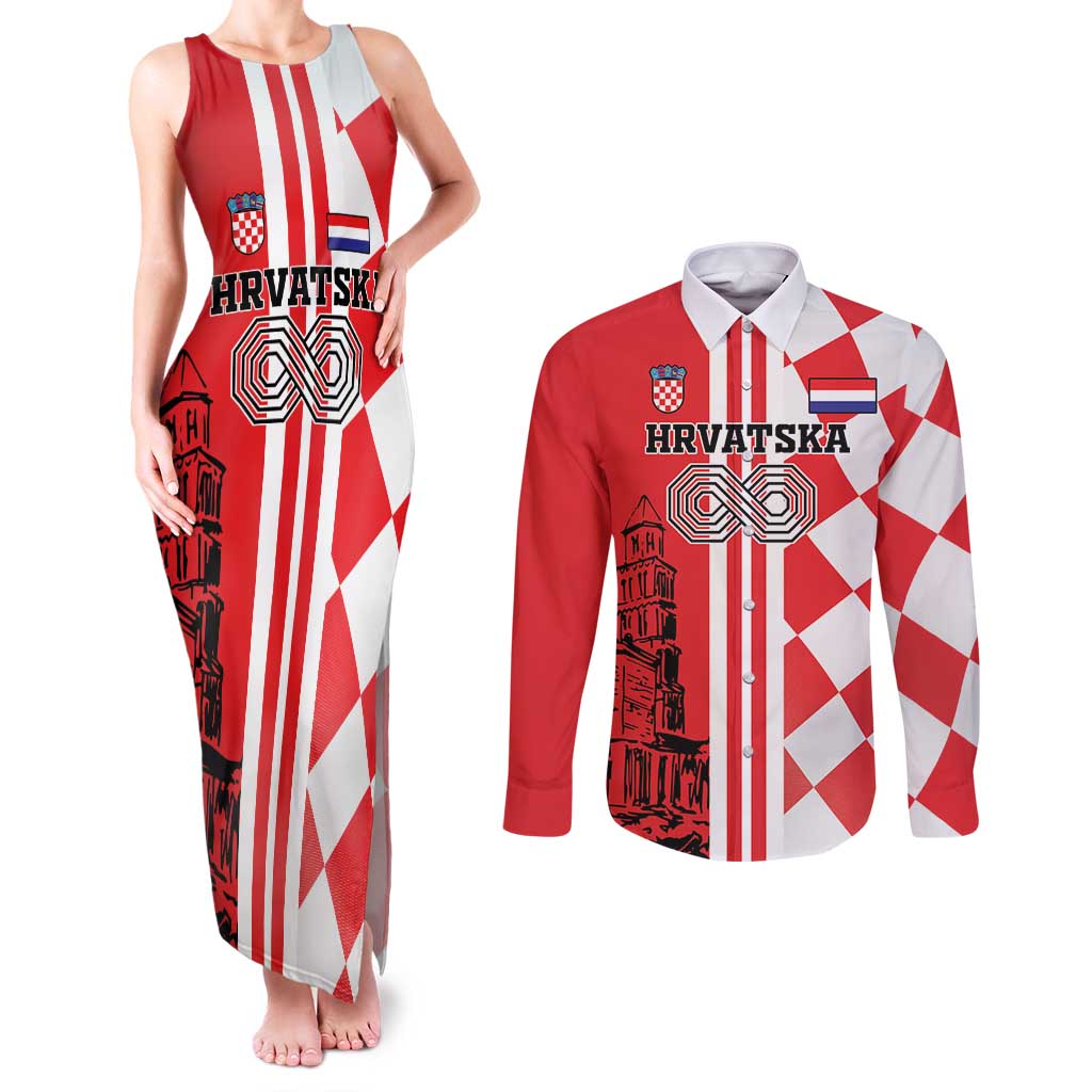 Custom Croatia Couples Matching Tank Maxi Dress and Long Sleeve Button Shirt Checkerboard Hrvatska Simple Style