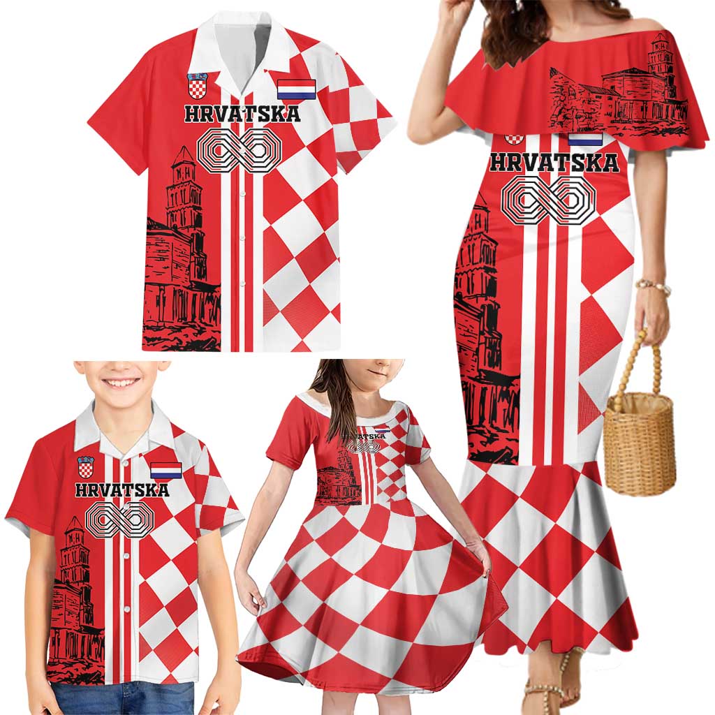 Custom Croatia Family Matching Mermaid Dress and Hawaiian Shirt Checkerboard Hrvatska Simple Style