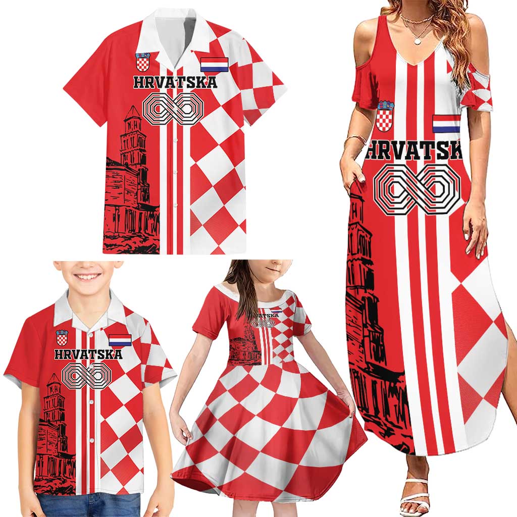 Custom Croatia Family Matching Summer Maxi Dress and Hawaiian Shirt Checkerboard Hrvatska Simple Style