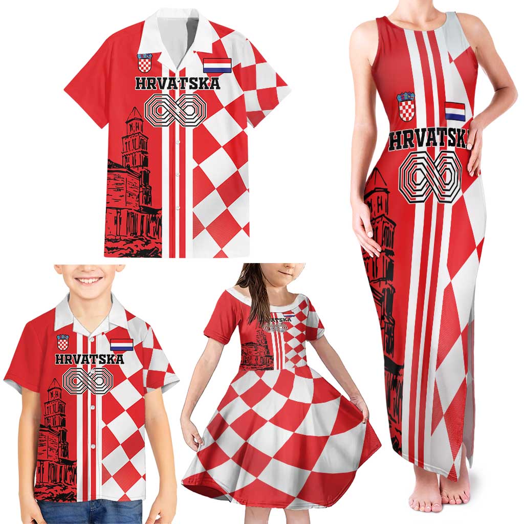 Custom Croatia Family Matching Tank Maxi Dress and Hawaiian Shirt Checkerboard Hrvatska Simple Style