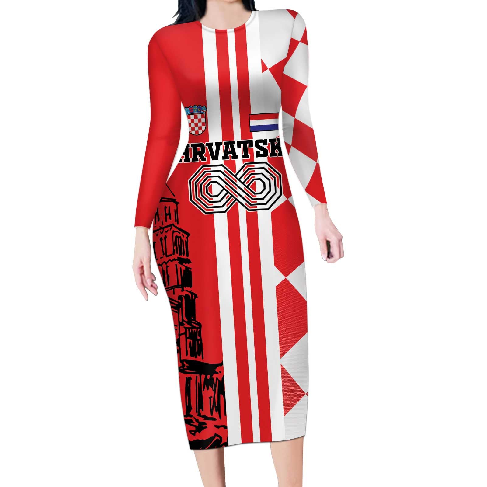 Custom Croatia Long Sleeve Bodycon Dress Checkerboard Hrvatska Simple Style - Wonder Print Shop