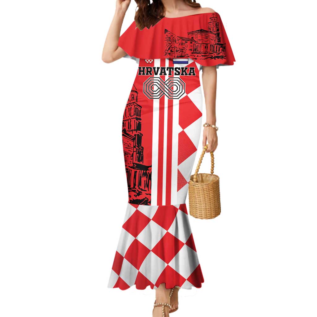 Custom Croatia Mermaid Dress Checkerboard Hrvatska Simple Style - Wonder Print Shop