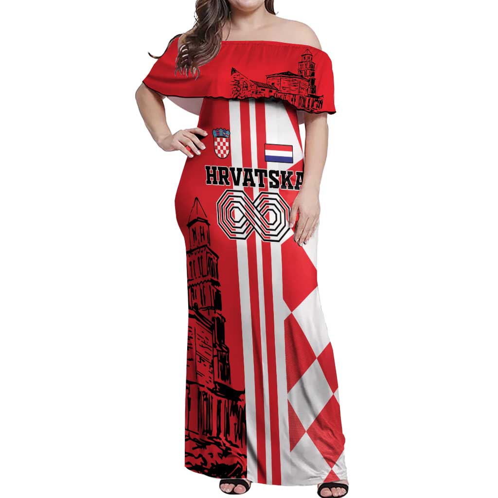 Custom Croatia Off Shoulder Maxi Dress Checkerboard Hrvatska Simple Style - Wonder Print Shop