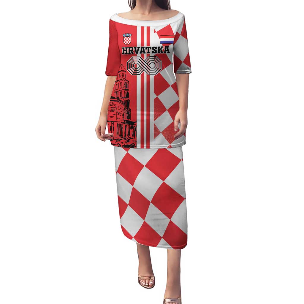 Custom Croatia Puletasi Checkerboard Hrvatska Simple Style