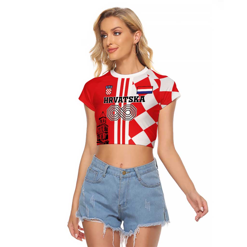 Custom Croatia Raglan Cropped T Shirt Checkerboard Hrvatska Simple Style