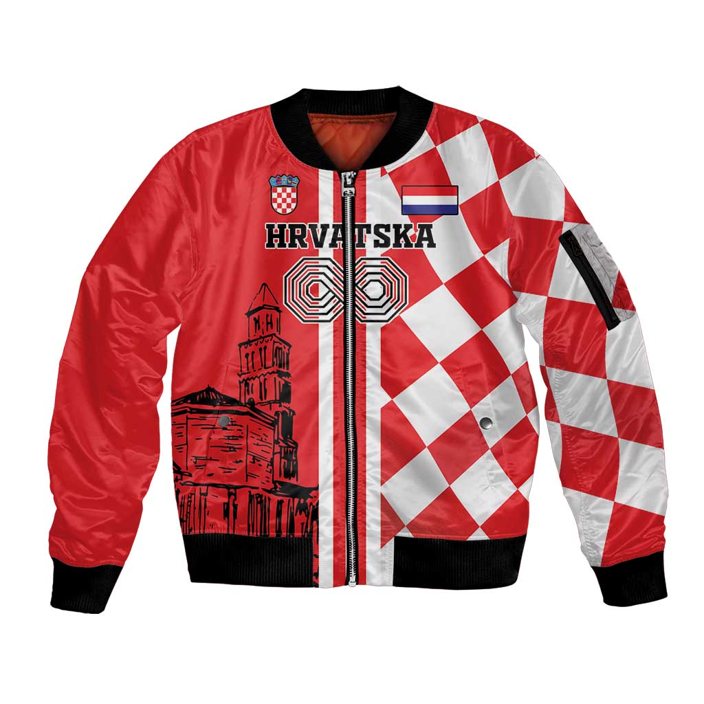 Custom Croatia Sleeve Zip Bomber Jacket Checkerboard Hrvatska Simple Style