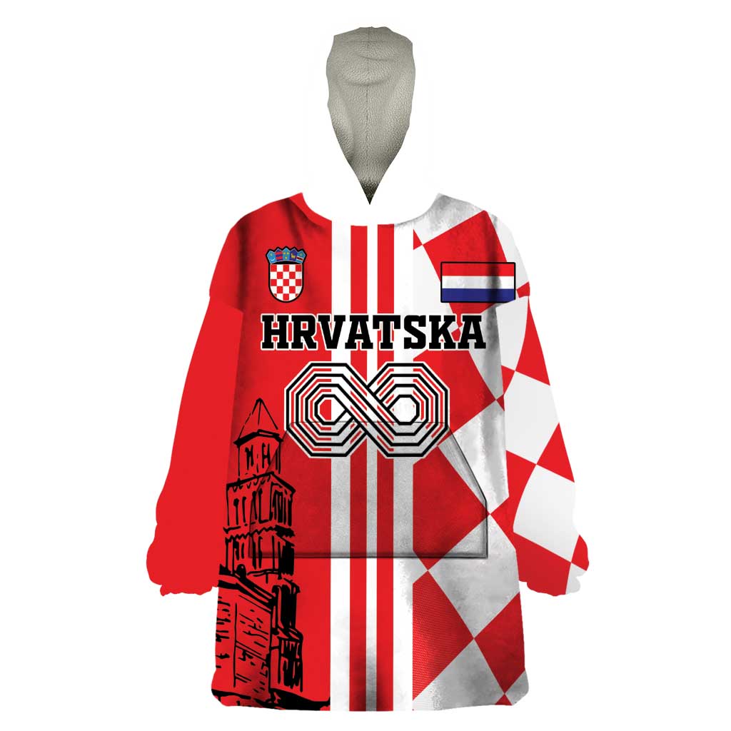 Custom Croatia Wearable Blanket Hoodie Checkerboard Hrvatska Simple Style