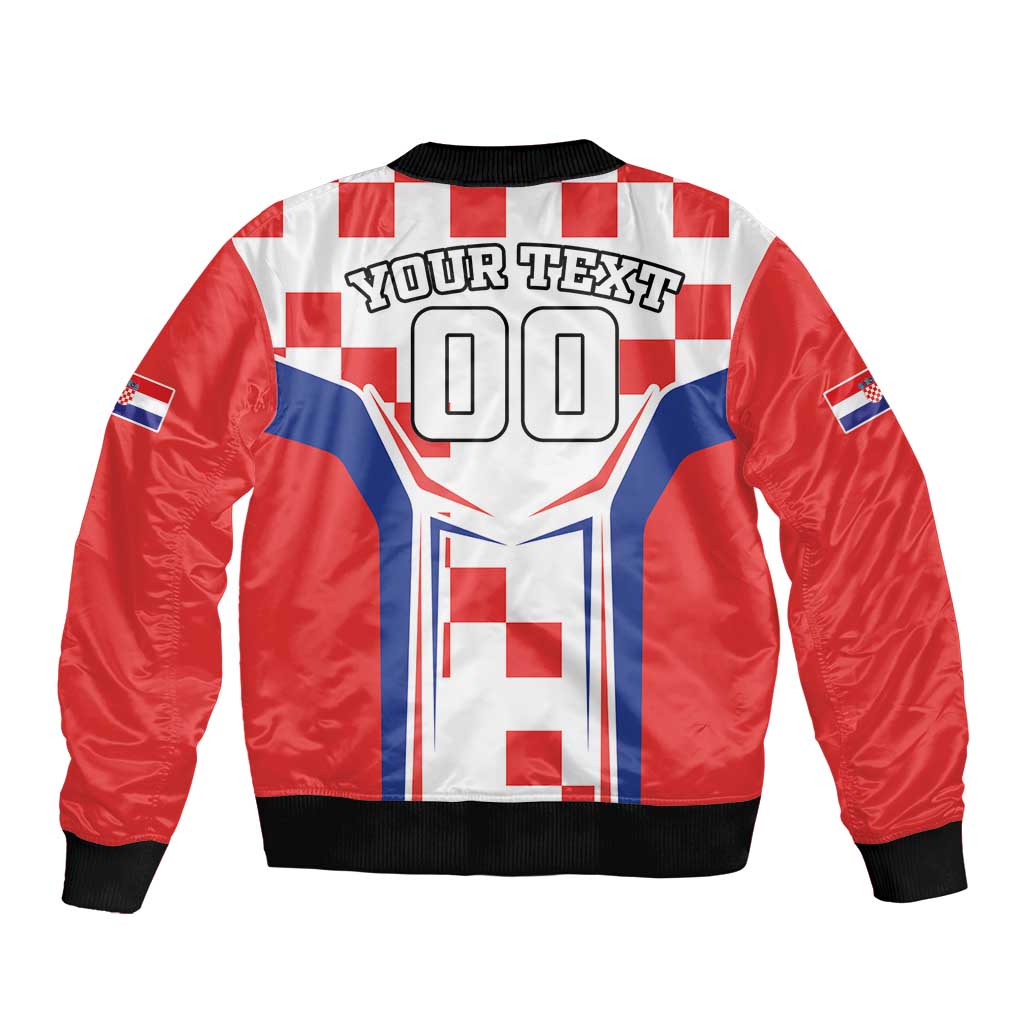 Red and white bomber jacket with checker pattern, YourText 00, black ribbed hem