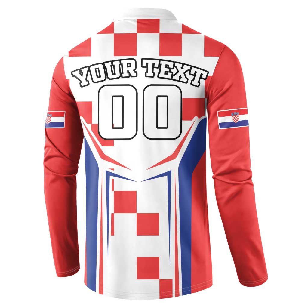 Red back sweatshirt with YOUR TEXT and large 00 numbers over Croatia checkered graphic