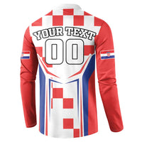 Red back sweatshirt with YOUR TEXT and large 00 numbers over Croatia checkered graphic