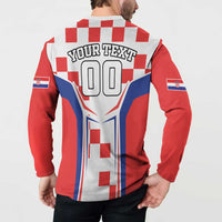 Red back sweatshirt on model with YOUR TEXT and 00 numbers on checkered Croatia design