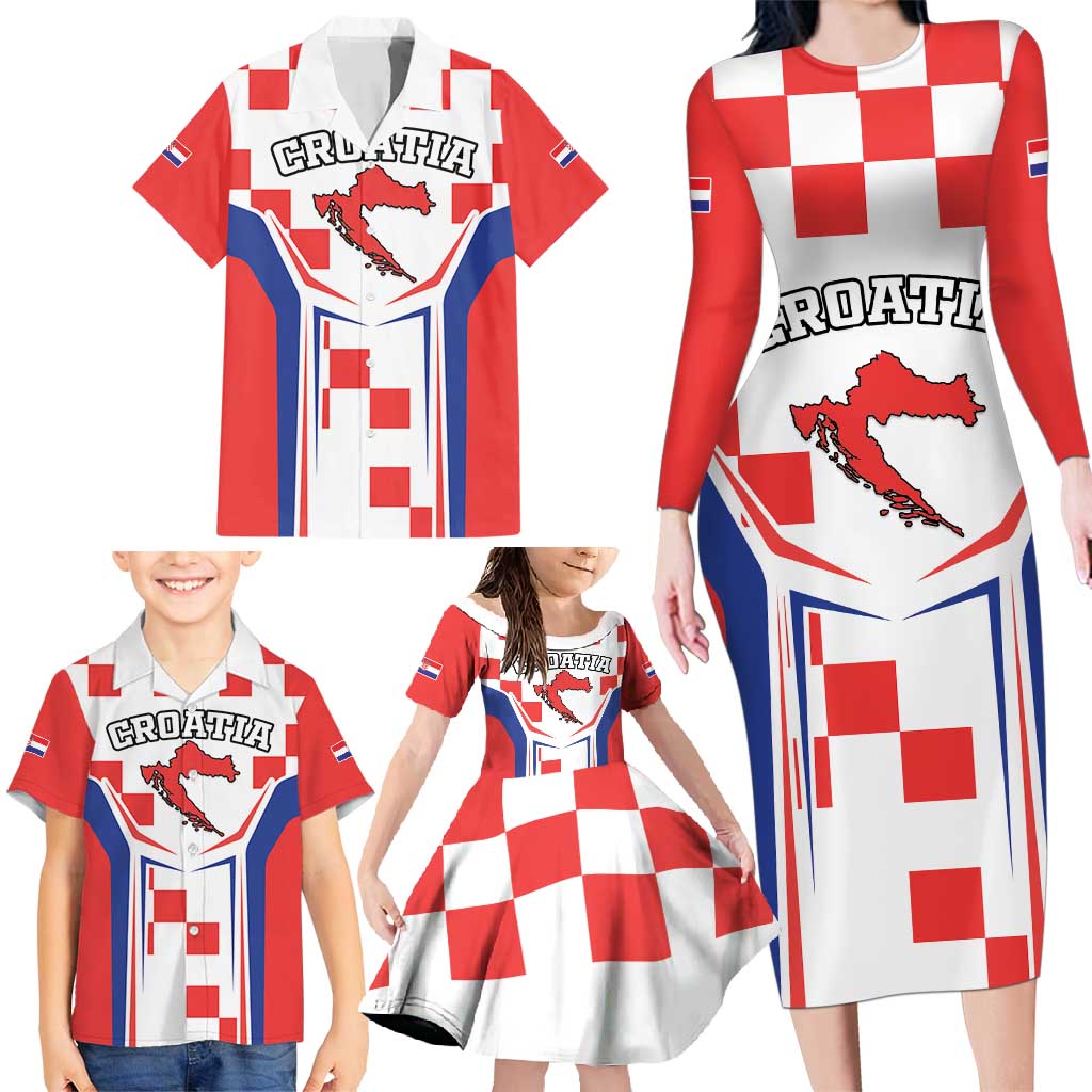 Custom Croatia Checkerboard Family Matching Long Sleeve Bodycon Dress and Hawaiian Shirt Simple Style