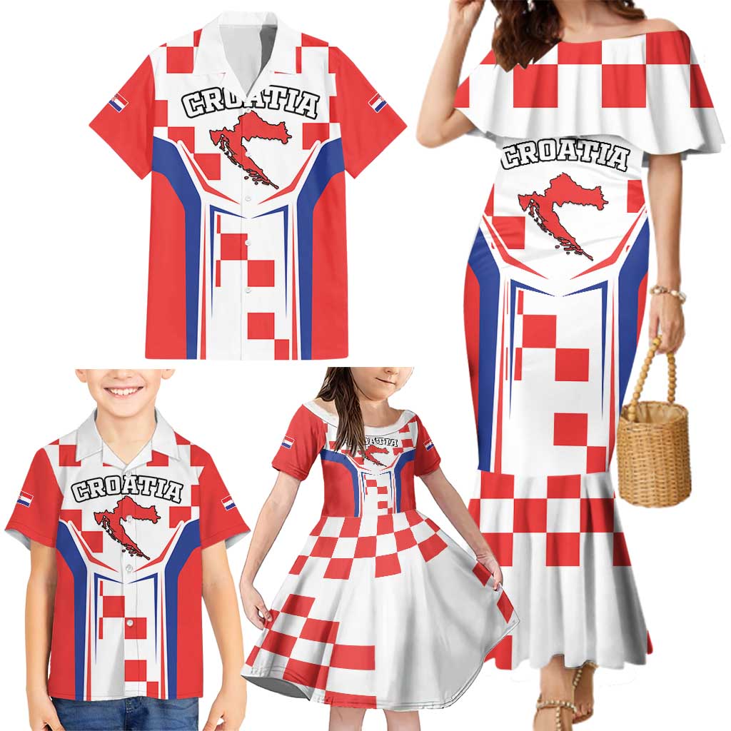 Custom Croatia Checkerboard Family Matching Mermaid Dress and Hawaiian Shirt Simple Style