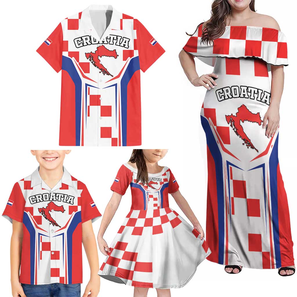 Custom Croatia Checkerboard Family Matching Off Shoulder Maxi Dress and Hawaiian Shirt Simple Style