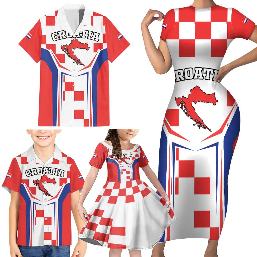 Custom Croatia Checkerboard Family Matching Short Sleeve Bodycon Dress and Hawaiian Shirt Simple Style