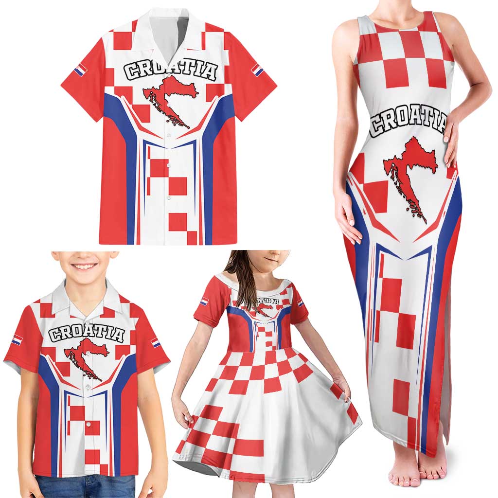 Custom Croatia Checkerboard Family Matching Tank Maxi Dress and Hawaiian Shirt Simple Style