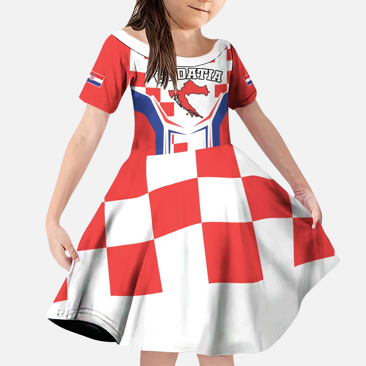 Custom Croatia Checkerboard Kid Short Sleeve Dress Simple Style