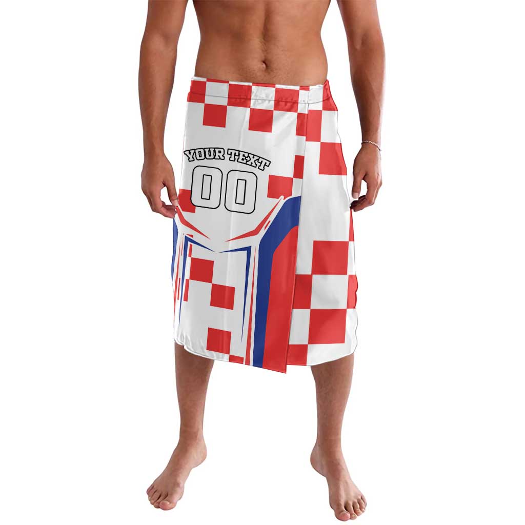 Red checkerboard print elastic-waist wrap skirt, knee length