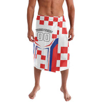 Red checkerboard print elastic-waist wrap skirt, knee length