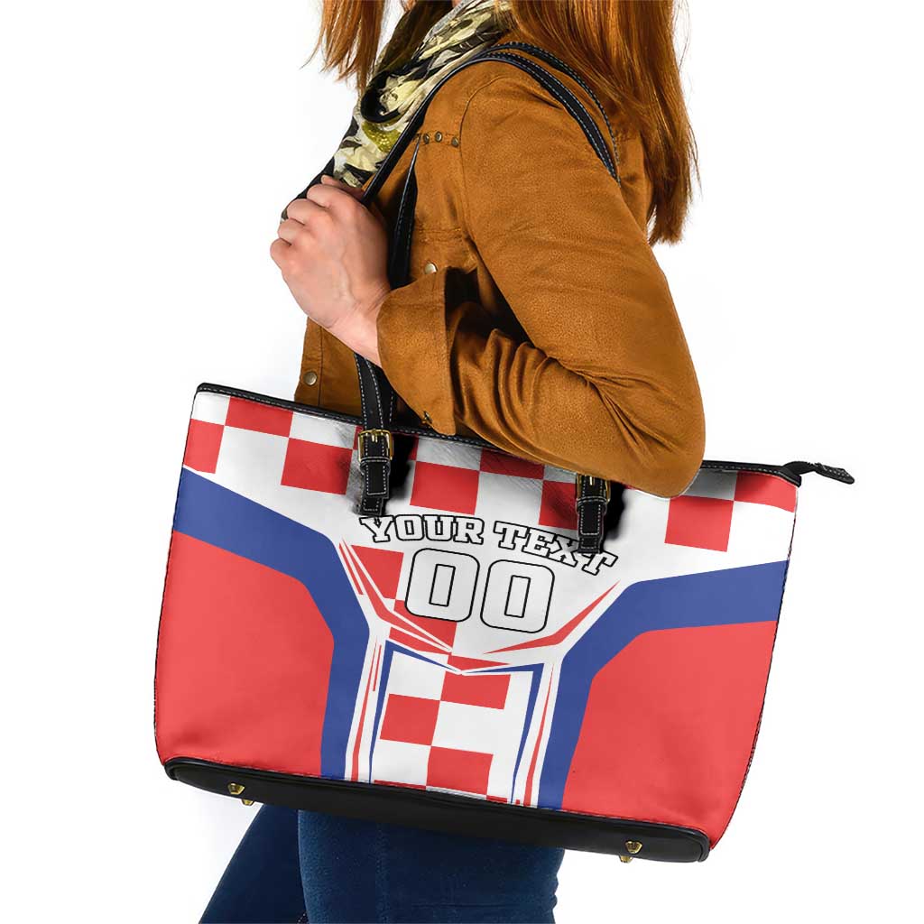 Custom Croatia Checkerboard Leather Tote Bag Simple Style - Wonder Print Shop