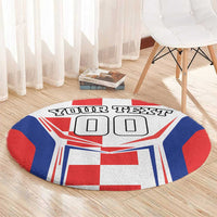 Round red, white, and blue flag rug with "YOUR TEXT" and "00" blocks, circular