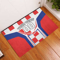 Custom rubber doormat with red, white, blue flag pattern and YOUR TEXT 00 graphic