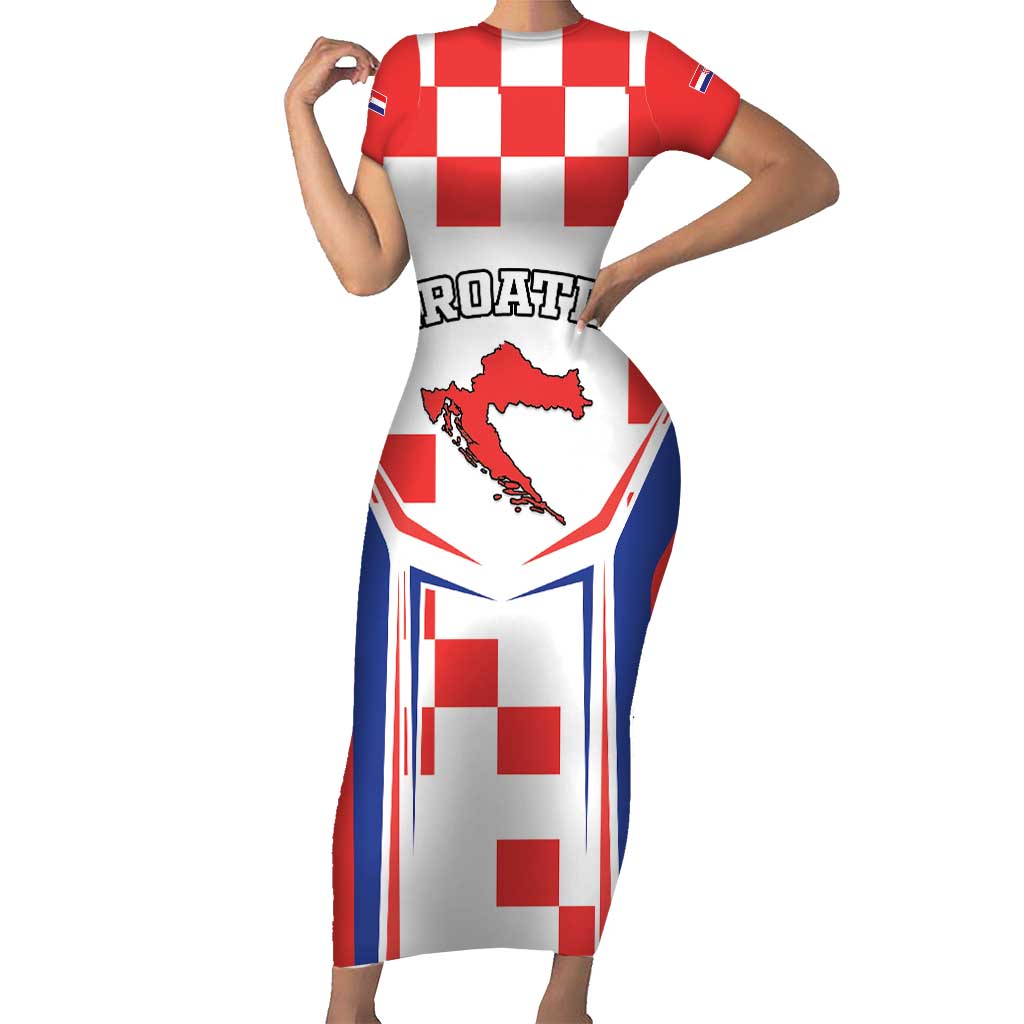 Custom Croatia Checkerboard Short Sleeve Bodycon Dress Simple Style