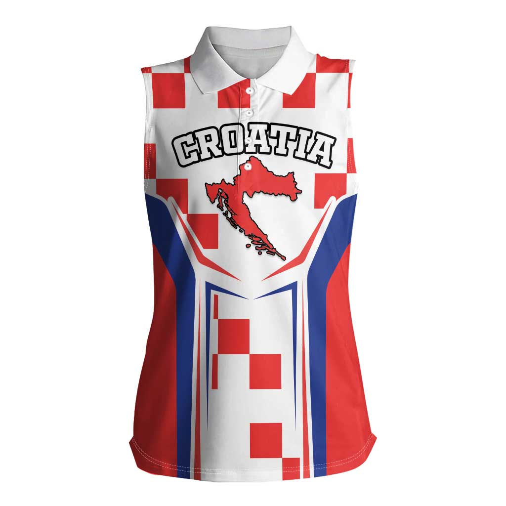 Custom Croatia Checkerboard Women Sleeveless Polo Shirt Simple Style