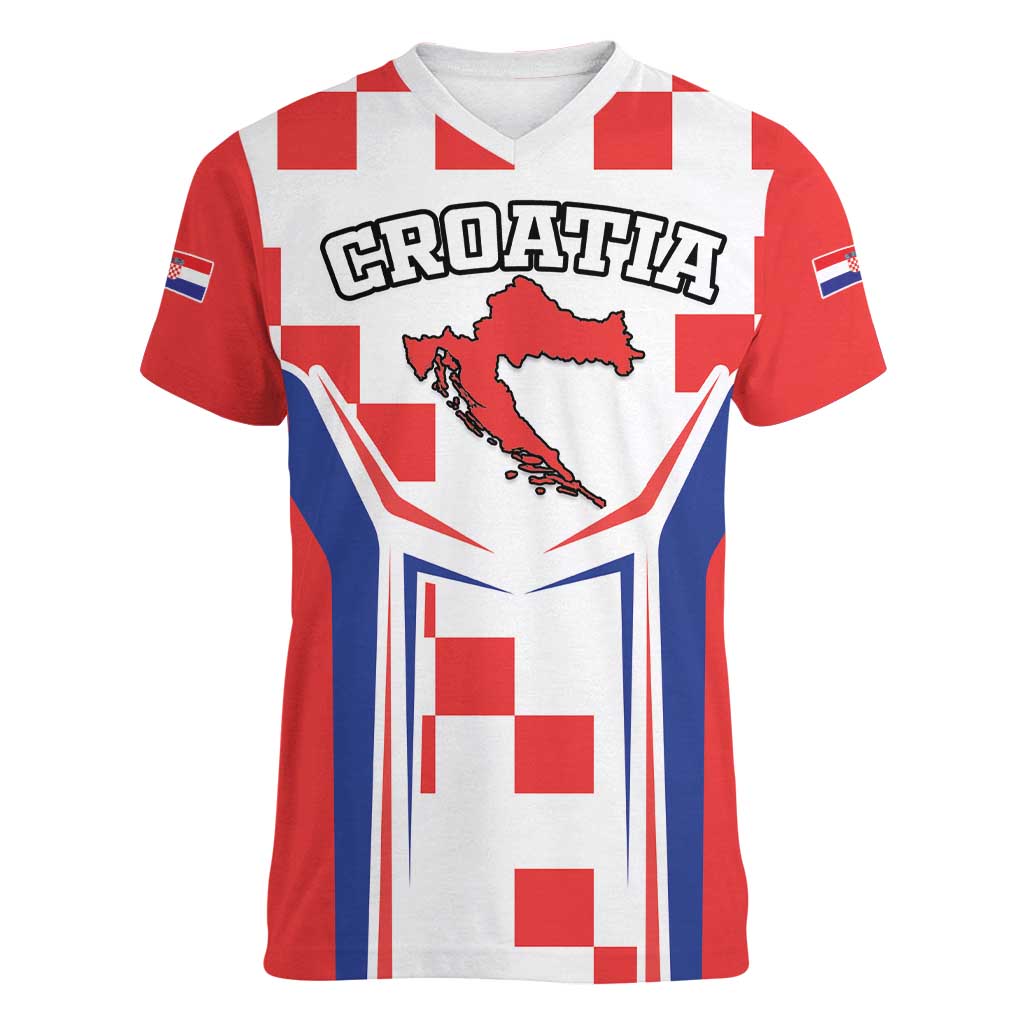 Custom Croatia Checkerboard Women V-Neck T-Shirt Simple Style