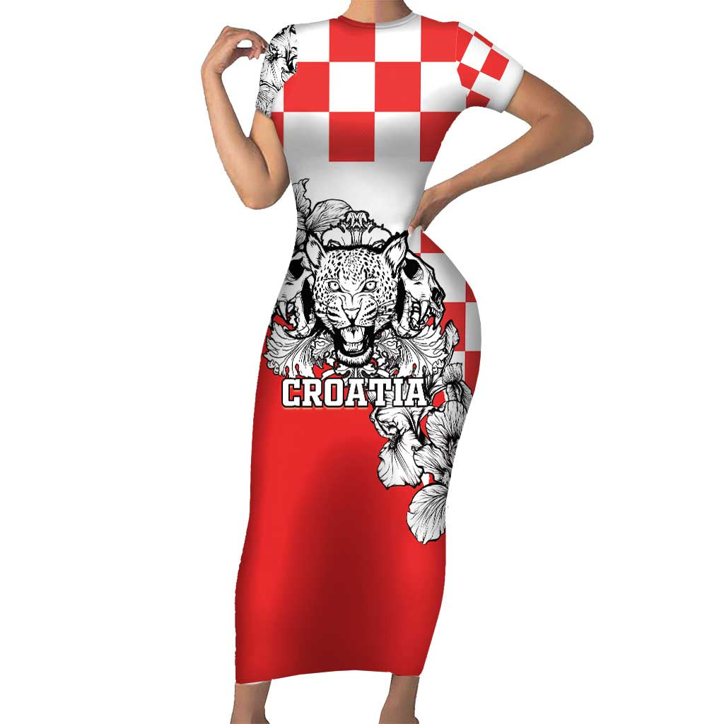 Personalized Croatia Leopard Heads Short Sleeve Bodycon Dress With Iris - Wonder Print Shop