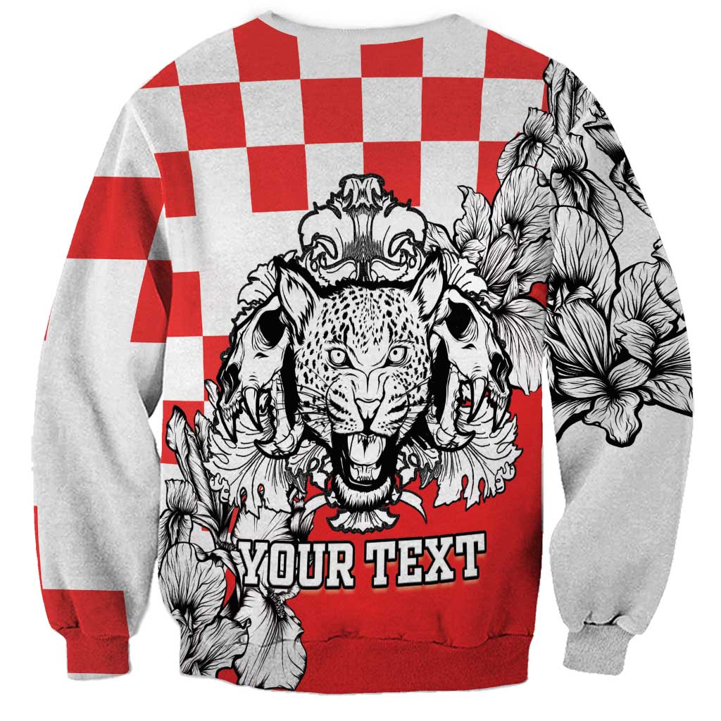 Unisex sweatshirt with leopard head graphic, flowers, and 'YOUR TEXT' print