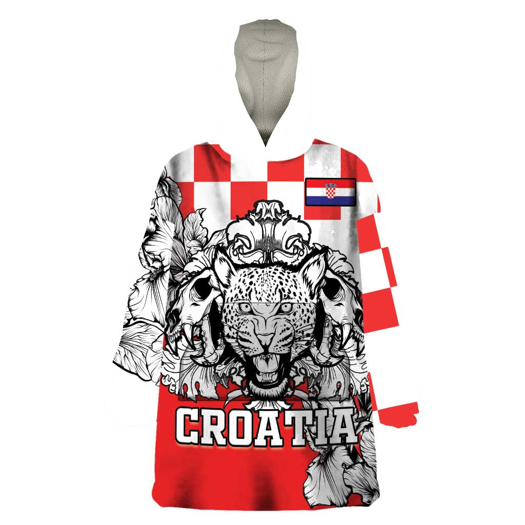 Personalized Croatia Leopard Heads Wearable Blanket Hoodie With Iris