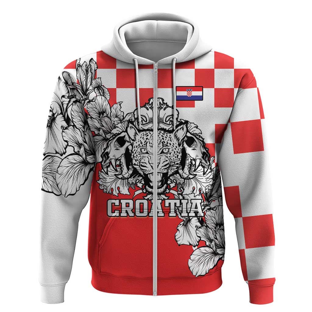 Personalized Croatia Leopard Heads Zip Hoodie With Iris