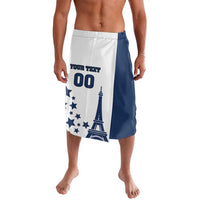 Men's blue-and-white sports shorts with Eiffel Tower graphic and stars
