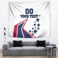 White tapestry wall hanging with bold “00 YOUR TEXT” and star patriotic graphic