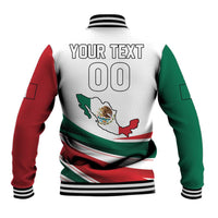White baseball jacket back with Mexico flag print, striped cuffs and button front
