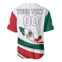 Baseball jersey in white with green and red panels; Mexico graphic on back