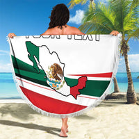 Mexico flag round beach blanket with fringed edge, custom text and map graphic