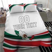White duvet with Mexico flag stripes, map graphic, and 'YOUR TEXT' plus '00'