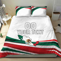 White bedding set with Mexico flag stripes and map graphic, featuring 'YOUR TEXT'