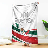 Personalized white blanket with Mexico map, flag stripes, and custom text