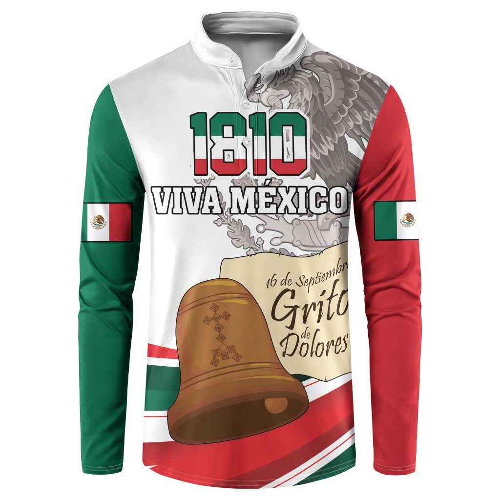 White zip-neck sweatshirt with green/red sleeves and Independence-themed graphic front