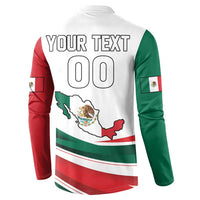 White zip-neck sweatshirt back close-up with YOUR TEXT 00 and Mexico flag map