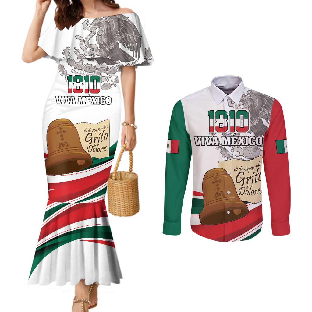 Custom Mexico Independence Day Couples Matching Mermaid Dress and Long Sleeve Button Shirt El Grito De Independencia