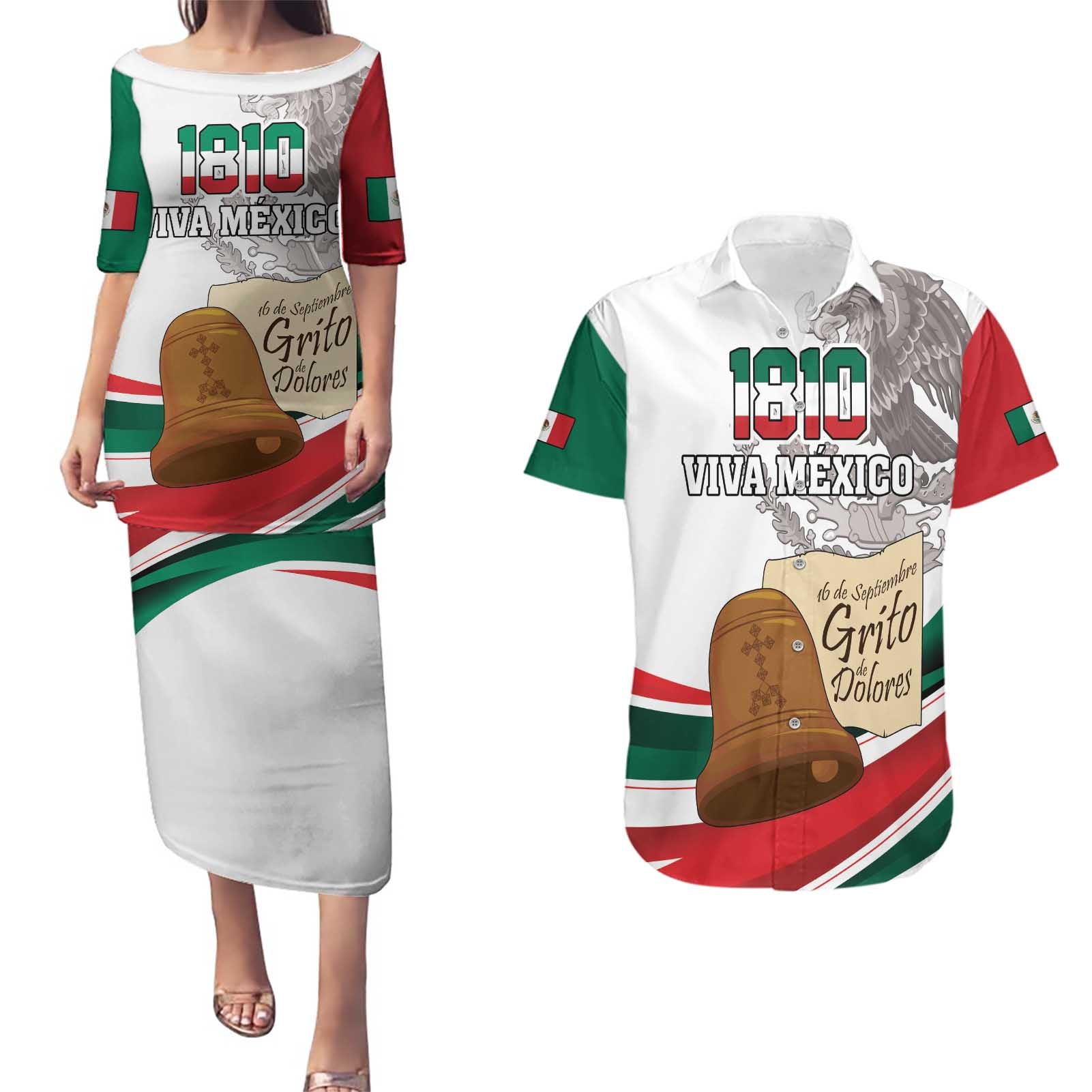 Custom Mexico Independence Day Couples Matching Puletasi and Hawaiian Shirt El Grito De Independencia